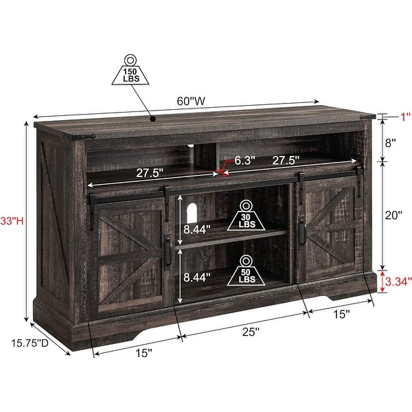 dimension image slide 4 of 5, Farmhouse Wood TV Stand, Highboy Entertainment Center, Media Console