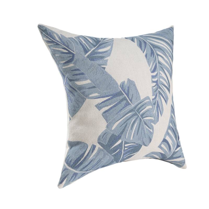 Handwoven Tropical Palm Leaf Square Throw Pillow - 20" - Blue and Cream