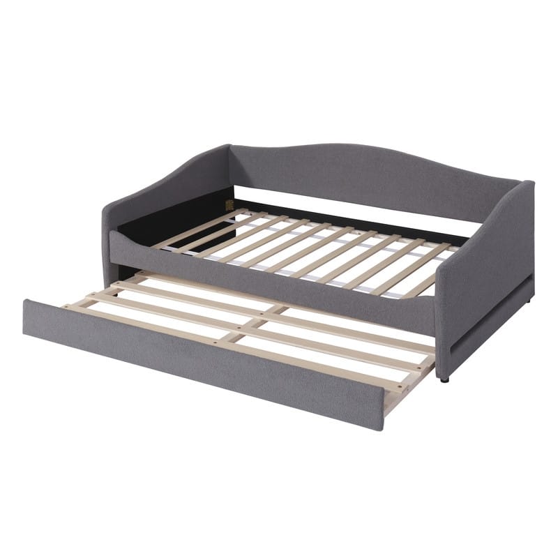 Teddy Fleece Twin Size Upholstered Daybed with Light,Trundle