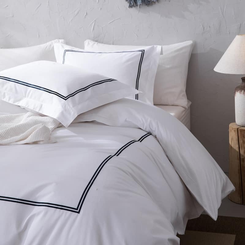 Wholelinens Cotton Sateen 500 TC Hotel Satin Stitch Duvet Cover Set