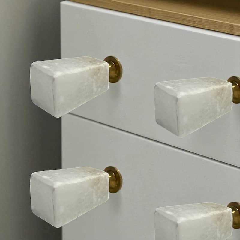 HomeRoots Set of Six White Cylindrical Knob Stone Drawer Pull Knobs - 5.10 in. x 6.00 in. x 1.00 in.