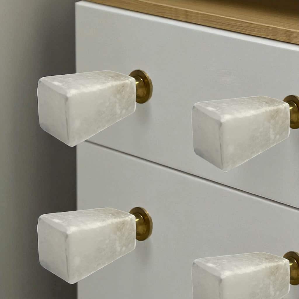 HomeRoots Set of Six White Cylindrical Knob Stone Drawer Pull Knobs - 5.10 in. x 6.00 in. x 1.00 in.