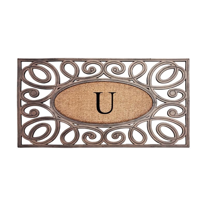 A1HC Rubber and Coir Elegant Circles Monogrammed Double Door Doormat 23"X38"