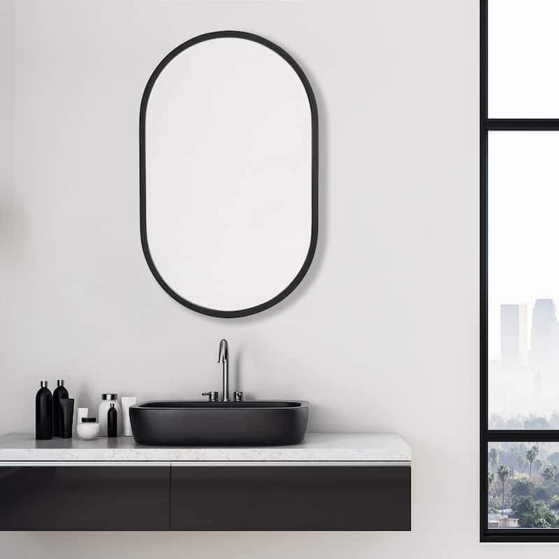 Copper Grove Elongated Oval Matte Black Wall Mirror