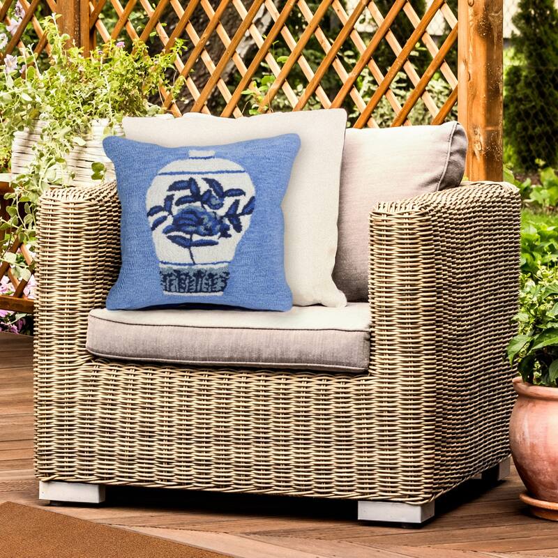 Liora Manne Frontporch Ginger Jars Indoor/Outdoor Pillow Blue 18" Square - Accent - 18" x 18" - Polyester - Blue