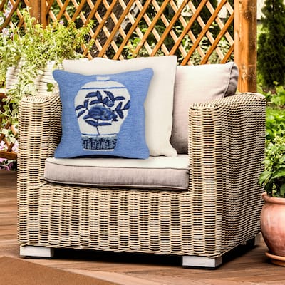 Liora Manne Frontporch Ginger Jars Indoor/Outdoor Pillow Blue 18" Square