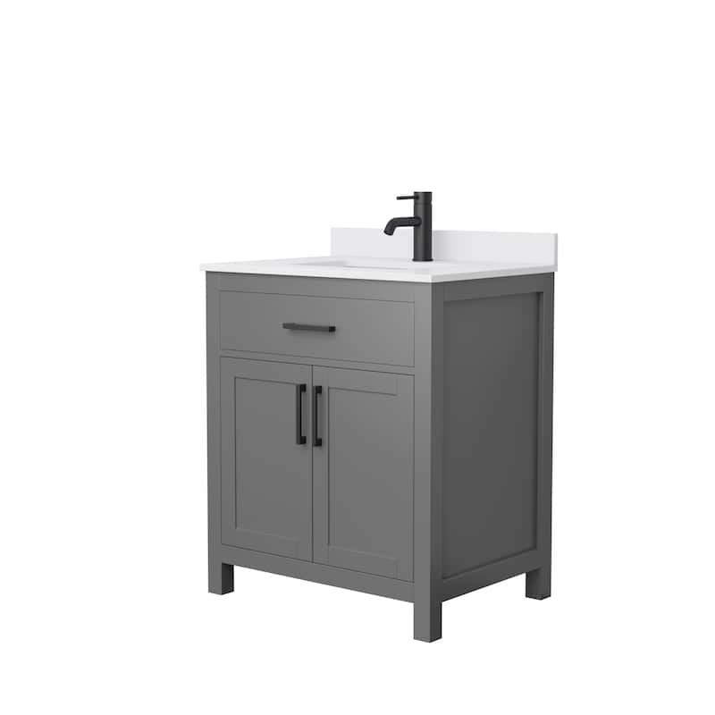 Beckett 30 Inch Single Vanity, Cultured Marble Top - Dark Gray, Black Trim, White Cultured Marble Top