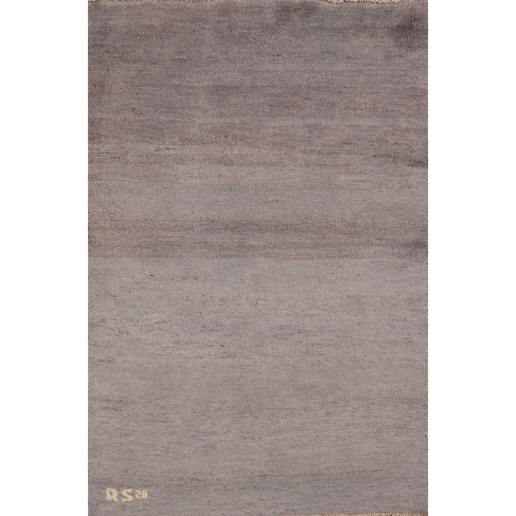 Hand Knotted Oriental 100% Wool Carpet Modern Modern Greys & Charcoal Gabbeh Area Rug - 4' 0'' X 2' 7''
