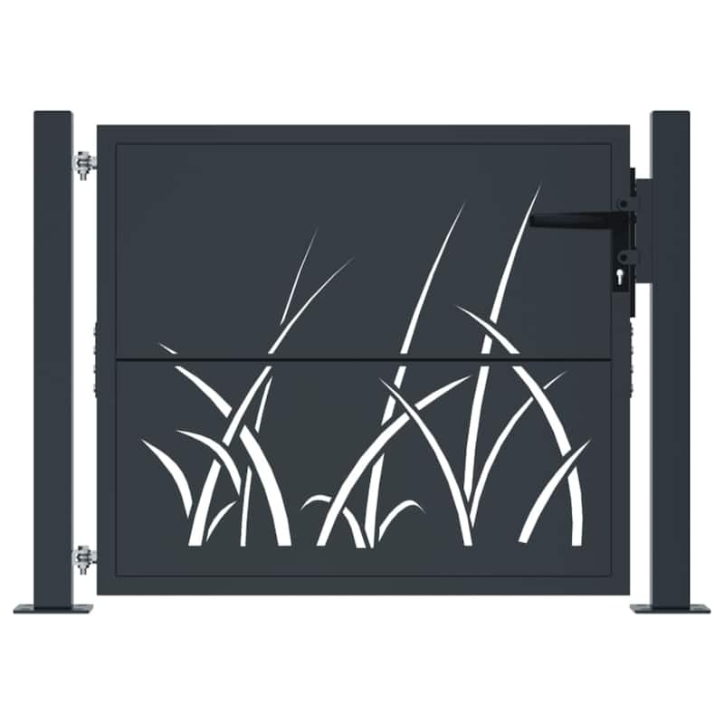 vidaXL Garden Gate Anthracite Steel Grass Design