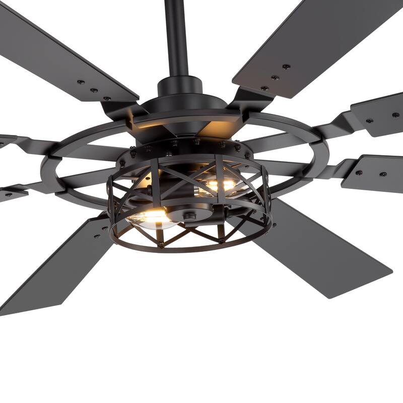 52" Reversible 8-Blade Caged Ceiling Fan with Light and Remote