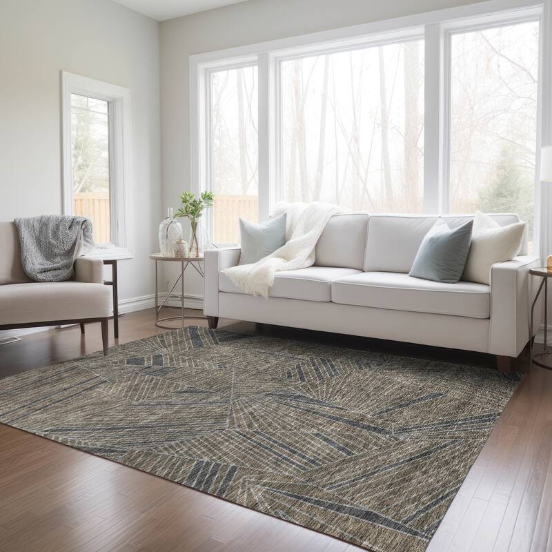 Machine Washable Indoor/ Outdoor Chantille Modern Mosaic Rug