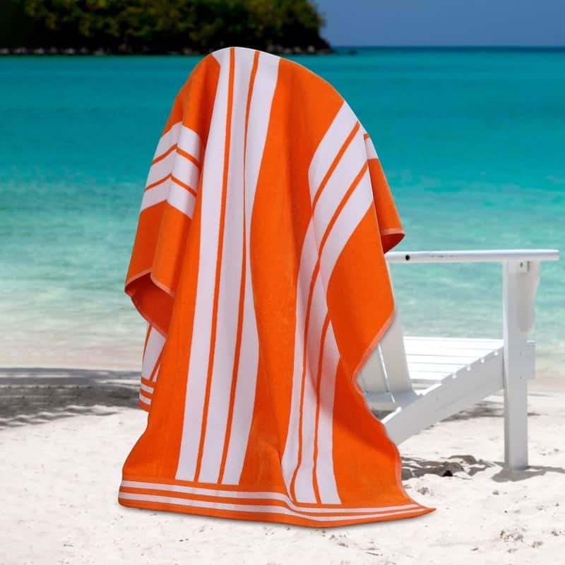 Superior Striped Large Oversized Cotton Beach Towel - Orange