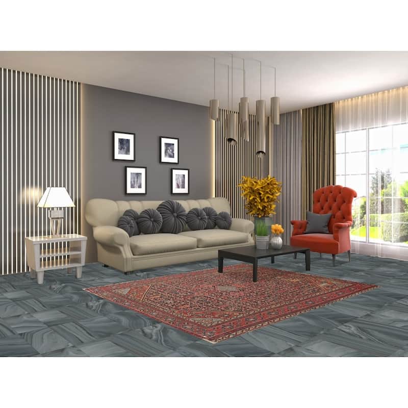 Hand Knotted Oriental 100% Wool Carpet Traditional Medallion Navy Blue & Blues Malayer Area Rug - 6' 4'' X 5' 2''