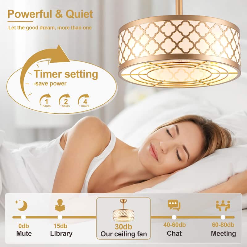 Cusp Barn 18" Fandelier Caged Ceiling Fan with Lights and Remote, Modern Gold 6 Speeds Reversible DC Motor Indoor Ceiling Fan