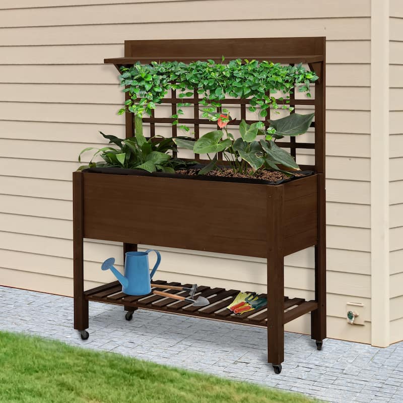 Outsunny 41.25"x17.75"x53.25" Wooden Planter Raised Elevated Garden Bed Planter Flower Herb Boxes for Vegetables Flower - Dark Brown