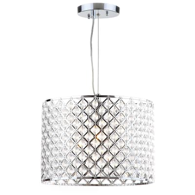 SAFAVIEH Lighting 12-inch Silva Chrome Beaded Adjustable Diamond Pendant - 12"x12"x13 - 82"