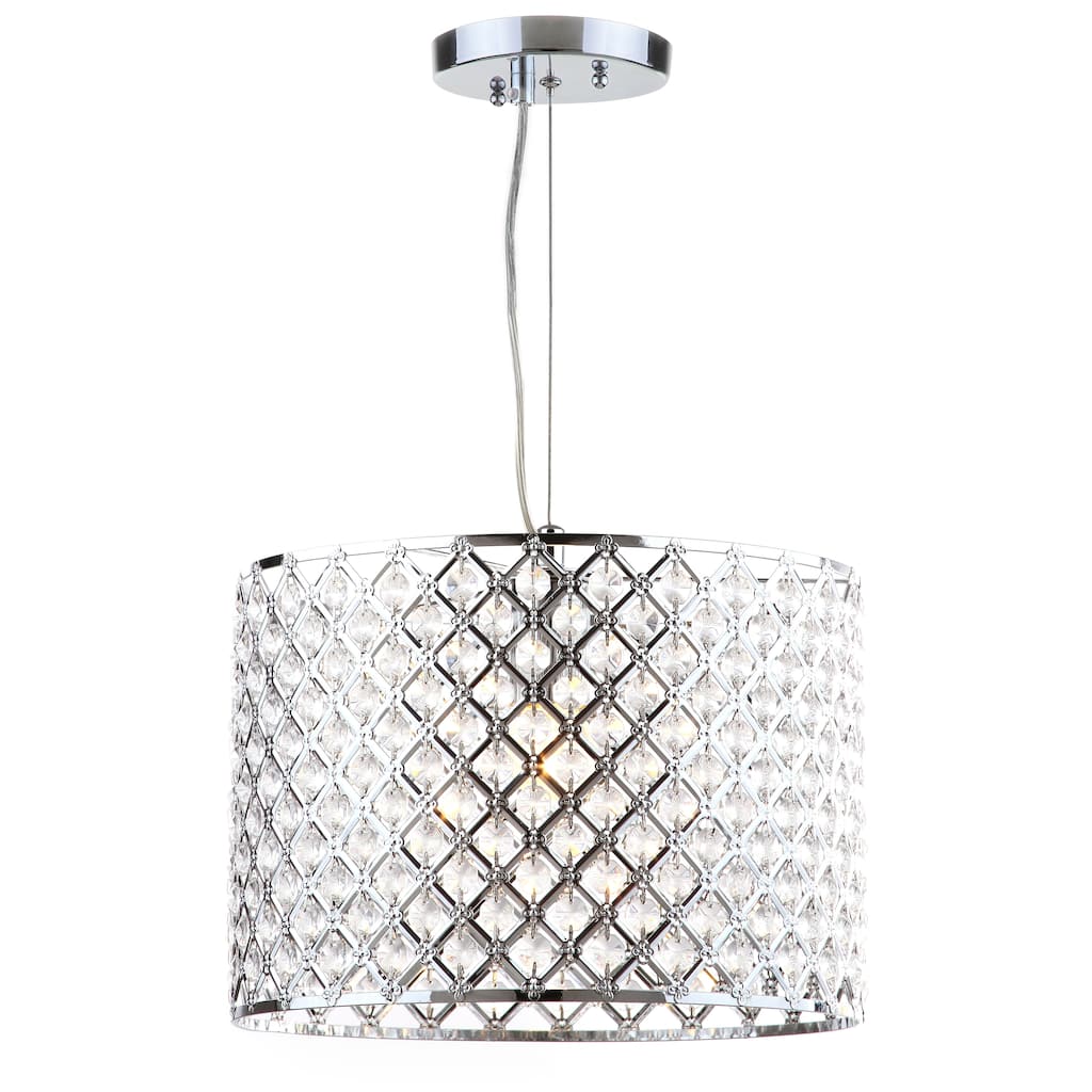 SAFAVIEH Lighting Sebnem 12-inch Chrome Beaded Adjustable Diamond Pendant - 12"x12"x13 - 82" - Chrome/Clear - 12Wx12Dx82H