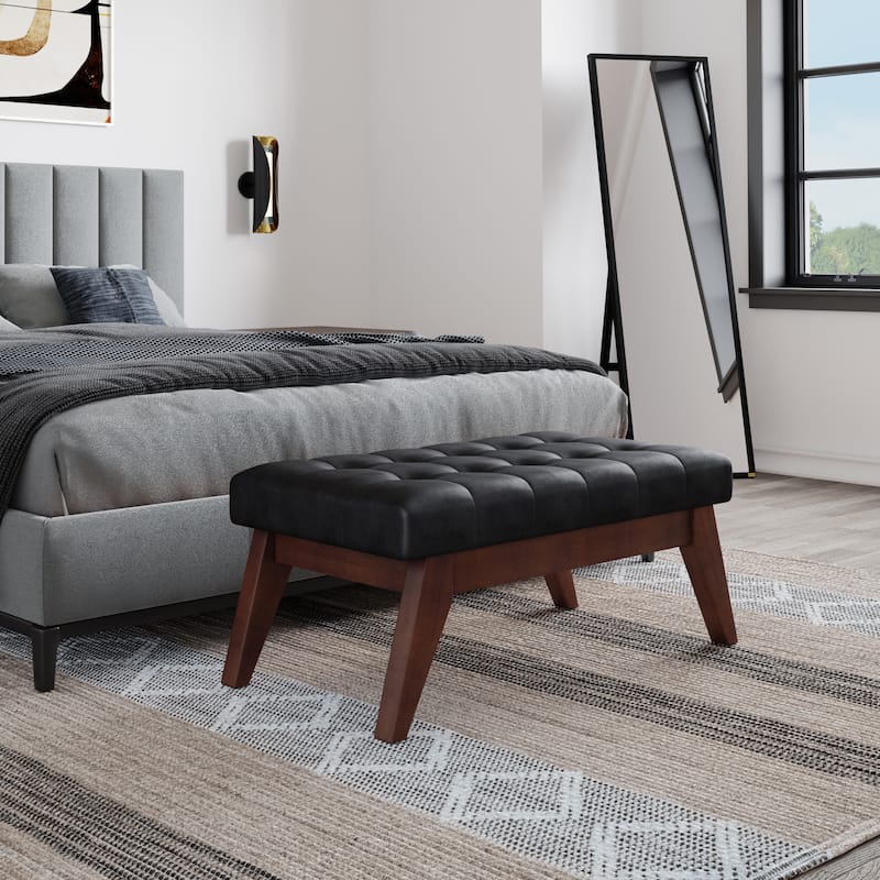 WYNDENHALL Tierney 40 inch Wide Mid Century Modern Rectangle Ottoman Bench - Distressed Black