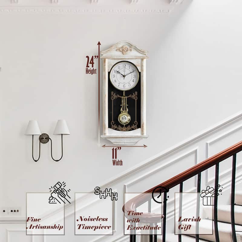 Clockswise Vintage Grandfather Wood-Looking Plastic Pendulum Decorative Battery-Operated Wall Clock Brown, for Home Decor