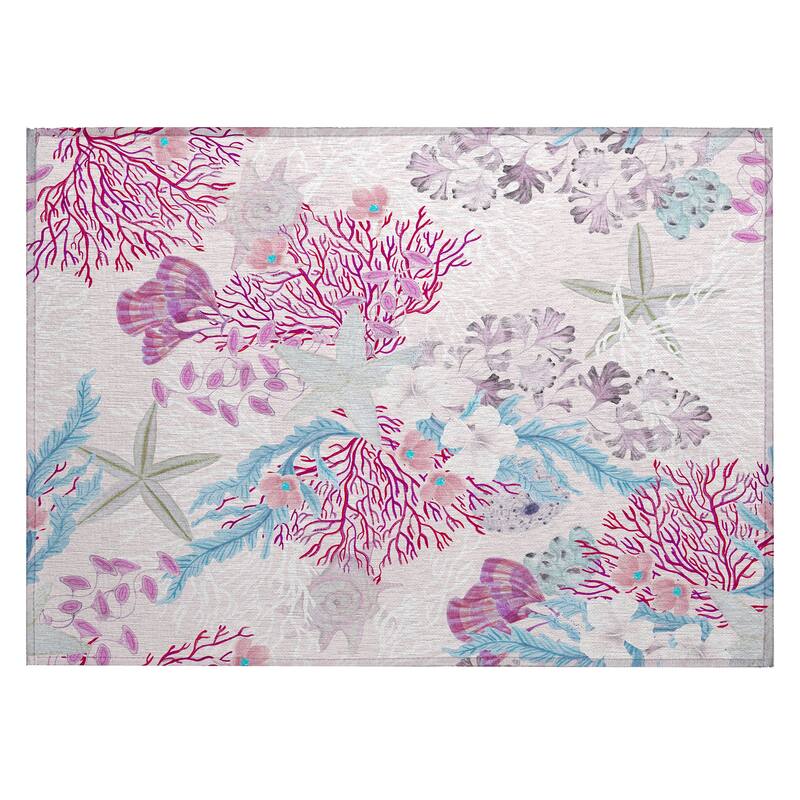Indoor/ Outdoor Surfside Coral Reef Washable Rug New - Raspberry - 1'8" x 2'6"