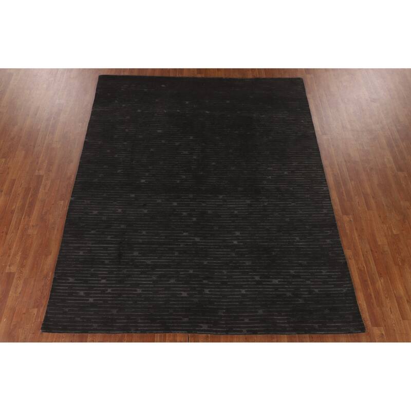 Striped Nepalese Oriental Area Rug Hand-Knotted Wool Carpet - 8'0" x 9'9"