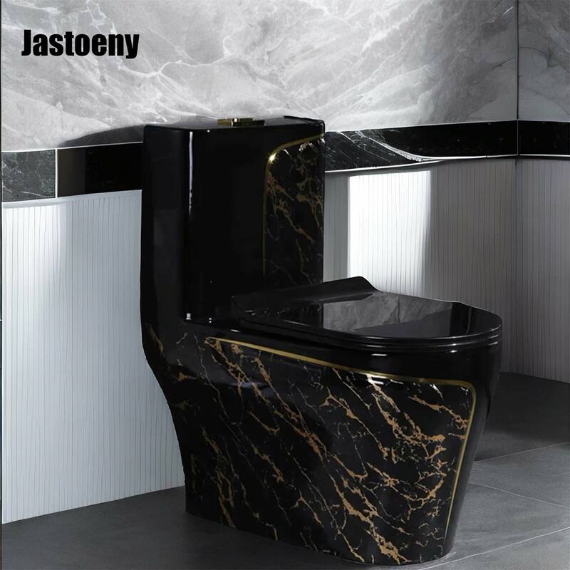 Jastoeny Black Large Pipe Ceramic One Piece Toilet with Seat