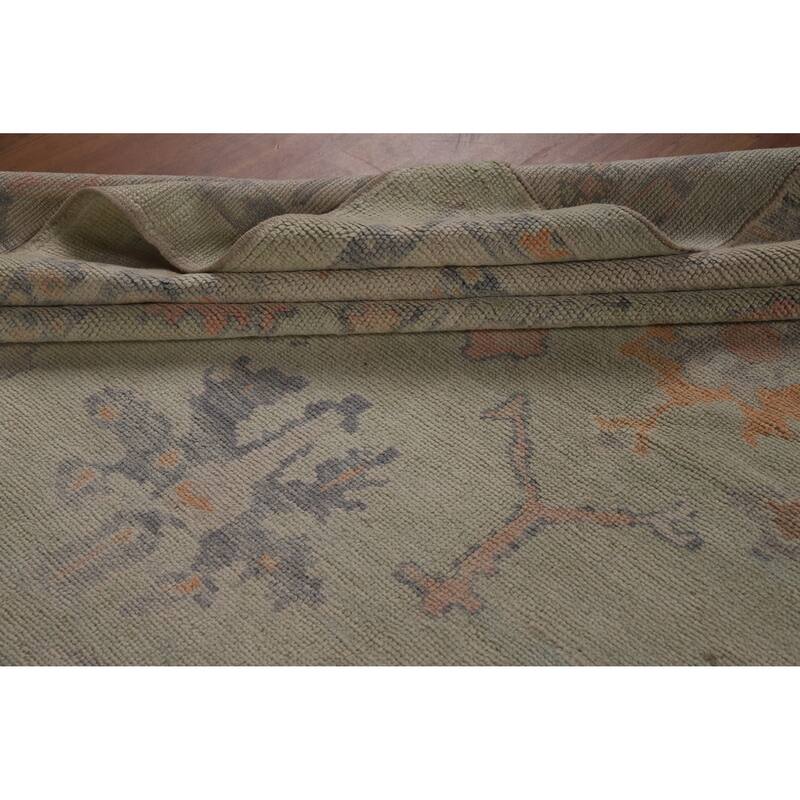Hand Knotted Oriental 100% Wool Carpet Transitional All-Over Green Oushak Area Rug - 13' 9'' X 10' 4''