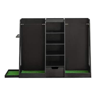55.5"x16"x37" Wooden Golf Bag Storage Rack with Drawers - 2-Bag Organizer with Side Club Holders - 55.5" L x 16" W x 37" H