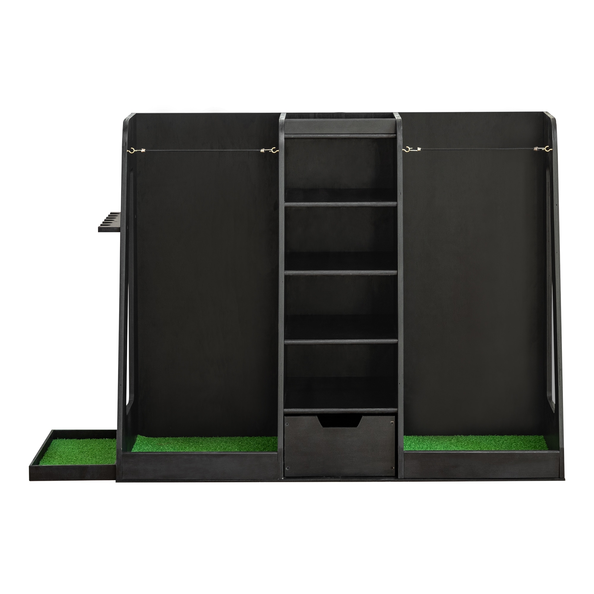 55.5"x16"x37" Wooden Golf Bag Storage Rack with Drawers - 2-Bag Organizer with Side Club Holders - 55.5" L x 16" W x 37" H