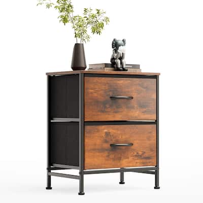 Nightstands with 2 Fabric Drawers & Adjustable Feet for Bedroom,Living Room,Black,Grey,Rustic Brown,White