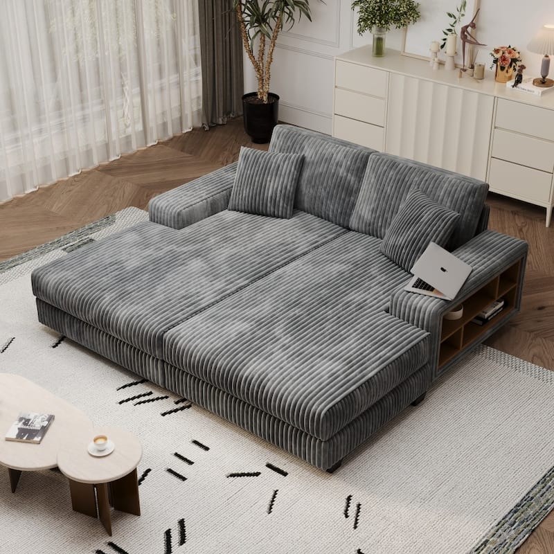 79.5" Modern Corduroy Convertible Sectional Sofa Sleeper Sofa Chair for Living Room