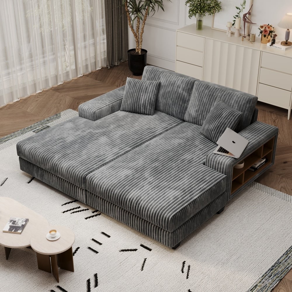 79.5" Modern Corduroy Convertible Sectional Sofa Sleeper Sofa Chair for Living Room
