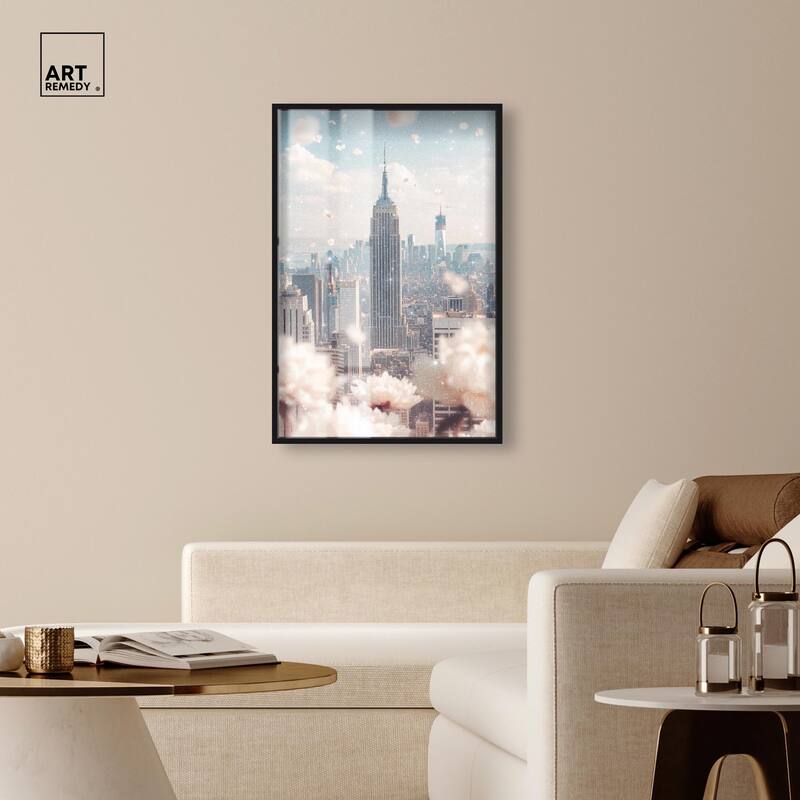 Peonies Over New York Shadowbox by Art Remedy