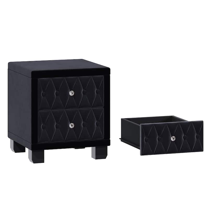 18.1" Luxurious Velvet Nightstand Bedside Table with 2 Drawers & Crystal Handle