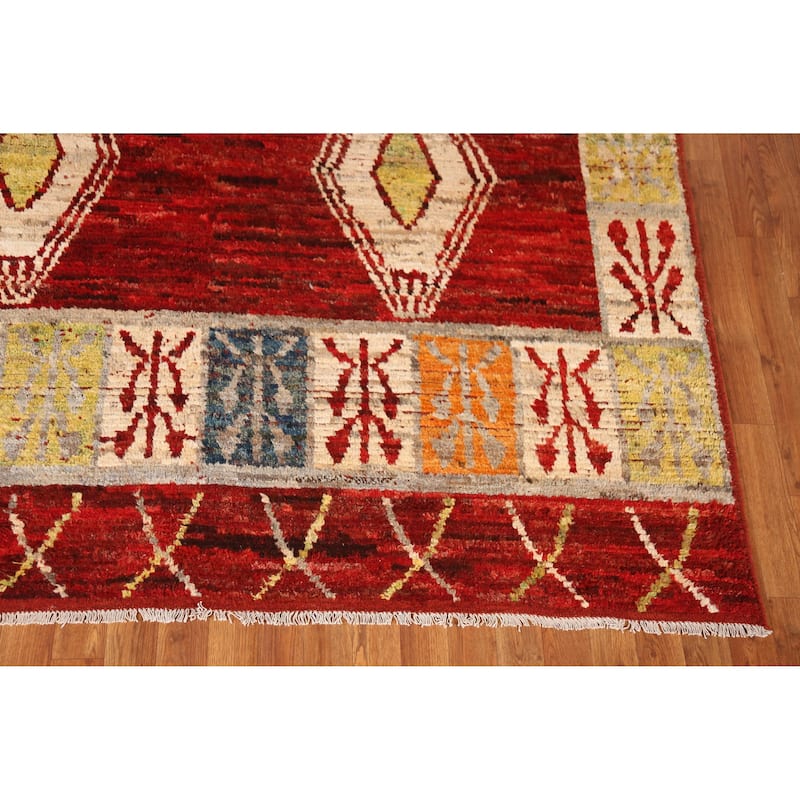 Red Moroccan Oriental Area Rug Handmade Wool Carpet - 6'9" x 9'10"