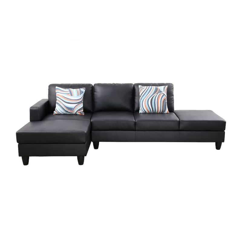 2-Piece Couch Living Room Sofa Set Black Faux Leather Chaise - Bed Bath ...