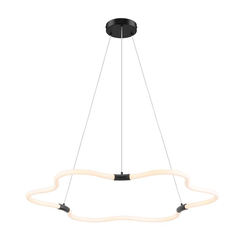 Vara 31.5" Contemporary Minimalist Metal/Acrylic Adjustable Dimmable Cloud Integrated LED Chandelier, by JONATHAN Y - Black