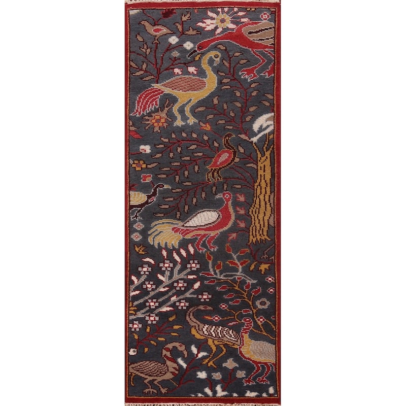 Animals Pictorial Ziegler Indian Runner Rug Handmade Wool Carpet - 2'5"x 7'11"
