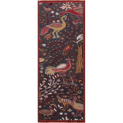 Animals Pictorial Ziegler Indian Runner Rug Handmade Wool Carpet - 2'5"x 7'11"