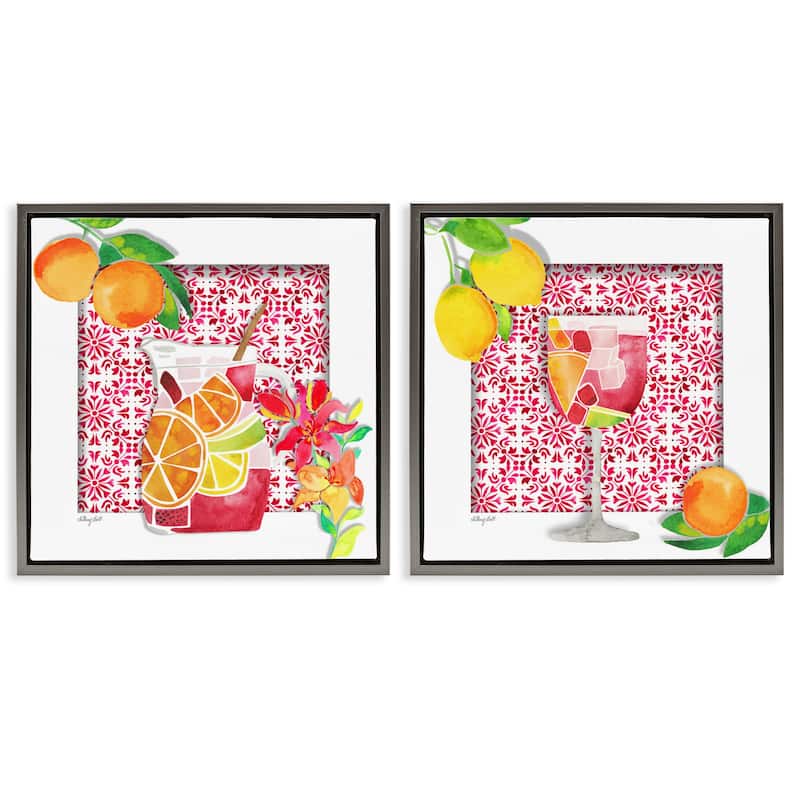 Stupell Sangria Pitcher & Glass Framed Floater Canvas Wall Art Design By Hillary Holt (Set of 2) - 18 x 18 - Grey