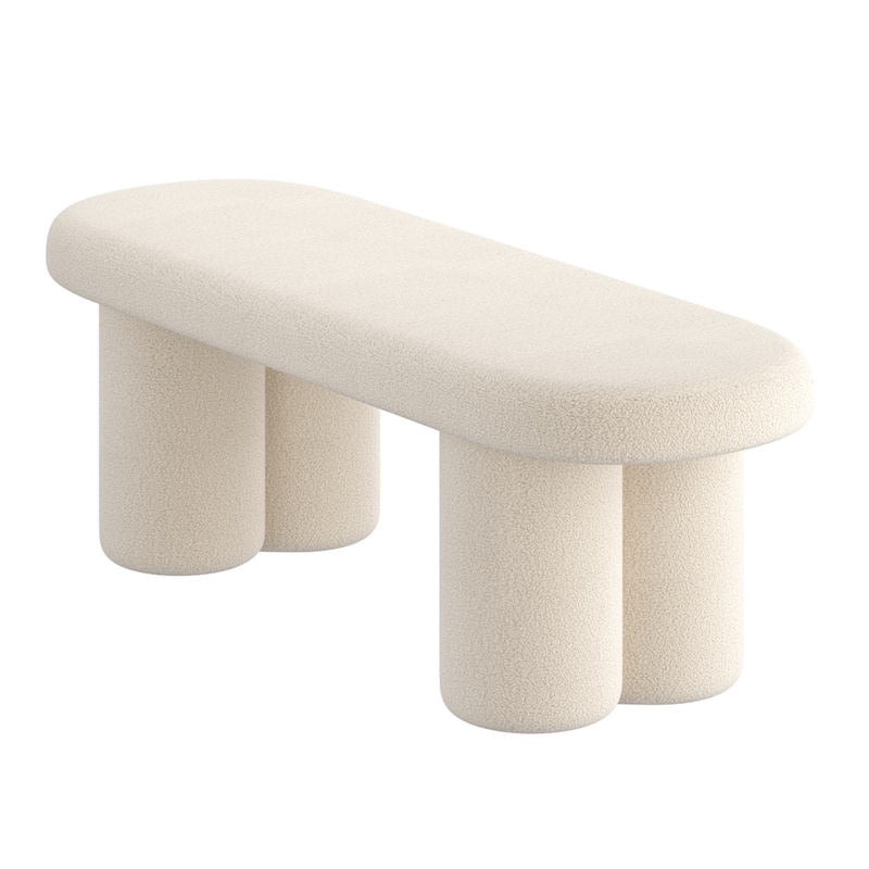 Modern Boucle Fabric Oval Bench - Warm Grey
