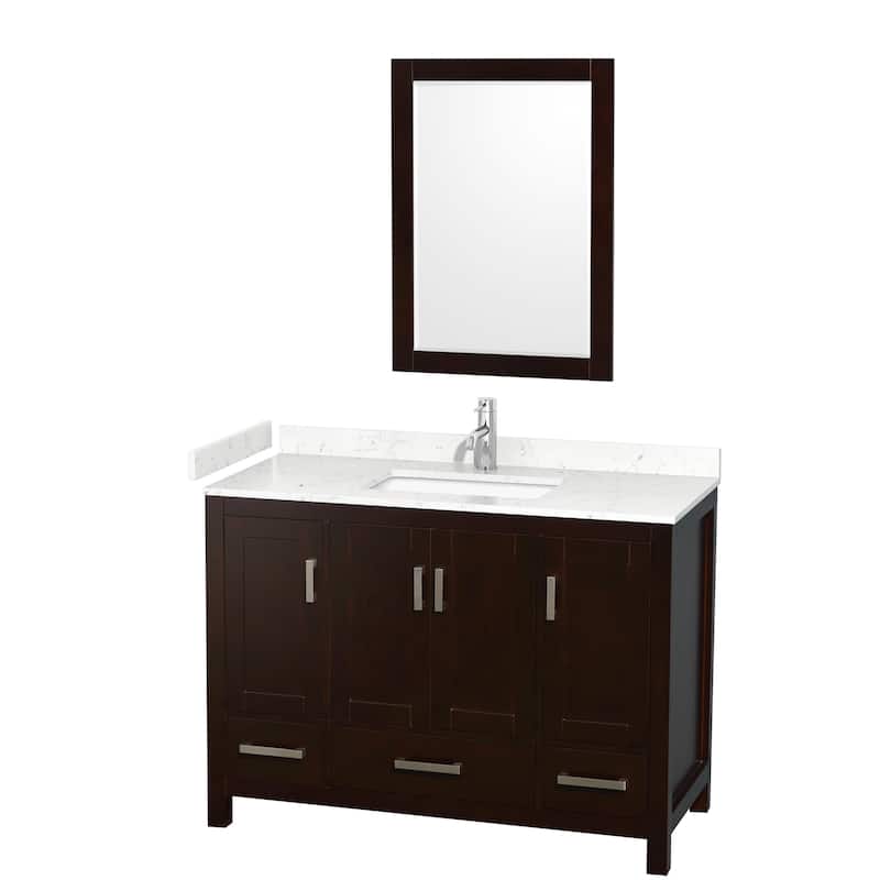 Sheffield Single Bathroom Vanity Set, Cultured Top, 24-Inch Mirror - 48-Inch Single - Espresso, Carrara Cultured Marble Top, Chrome Trim