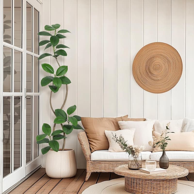 Artificial Plant Faux Fiddle Leaf Fig Tree with Off White Sphere Resin Planter