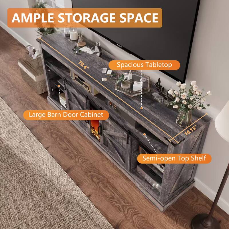 Fireplace TV Stand,Farmhouse Entertainment Center w/Sliding Barn Door