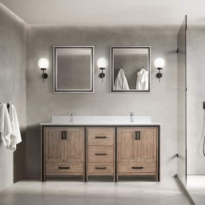 Ziva 72 in W x 22 in D White Double Bath Vanity, White Quartz Top, Faucet Set and 30 in Mirrors