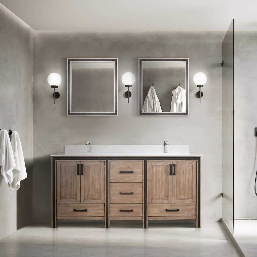 Ziva 72 in W x 22 in D White Double Bath Vanity, White Quartz Top, Faucet Set and 30 in Mirrors