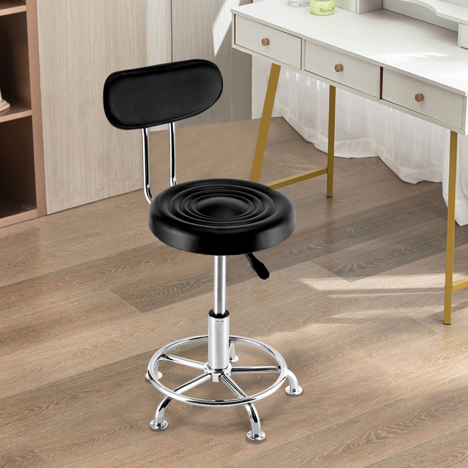 Adjustable Black Salon Stool Chair with Swivel Seat On Sale