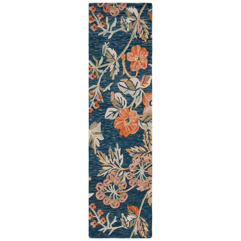 SAFAVIEH Handmade Aspen Sabbir Boho Wool Rug - 2'3" x 9' Runner - Blue/Orange