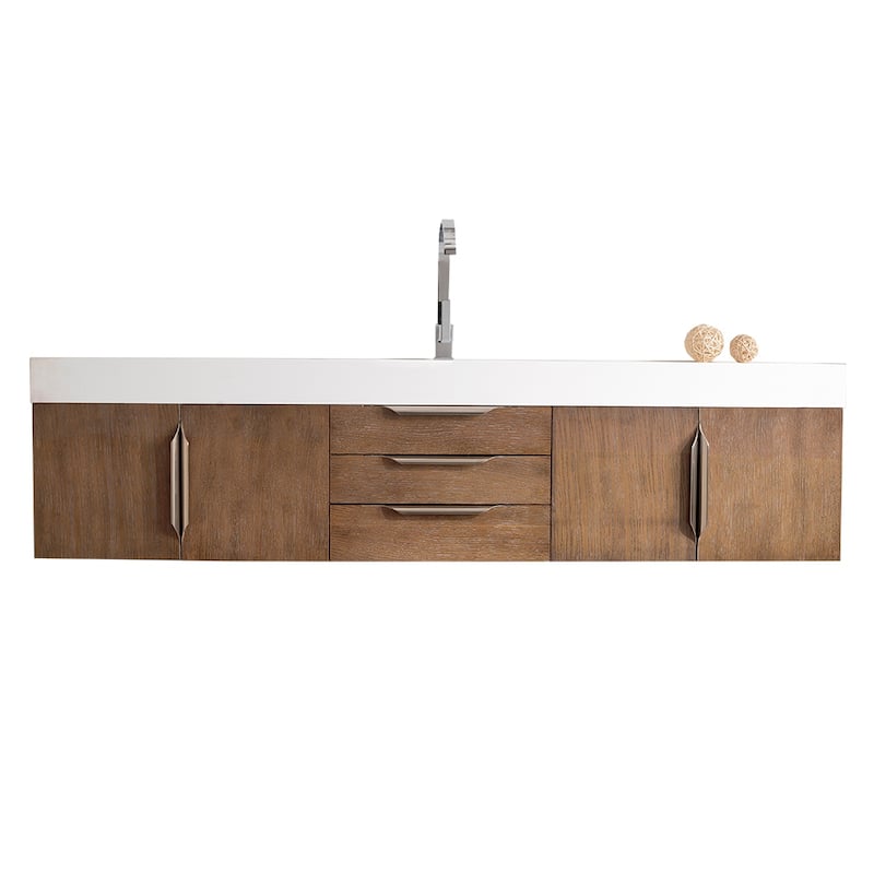 James Martin Vanities Mercer Island 72" Single Vanity, Latte Oak with Brushed Nickel Hardware - Glossy White Composite Stone