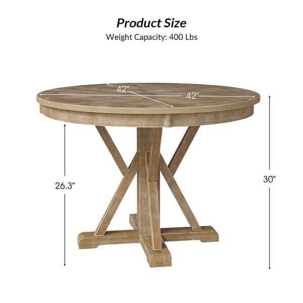 Felicia Farmhouse Natural Solid Wood Round Cross-buck Base Dining Table ...